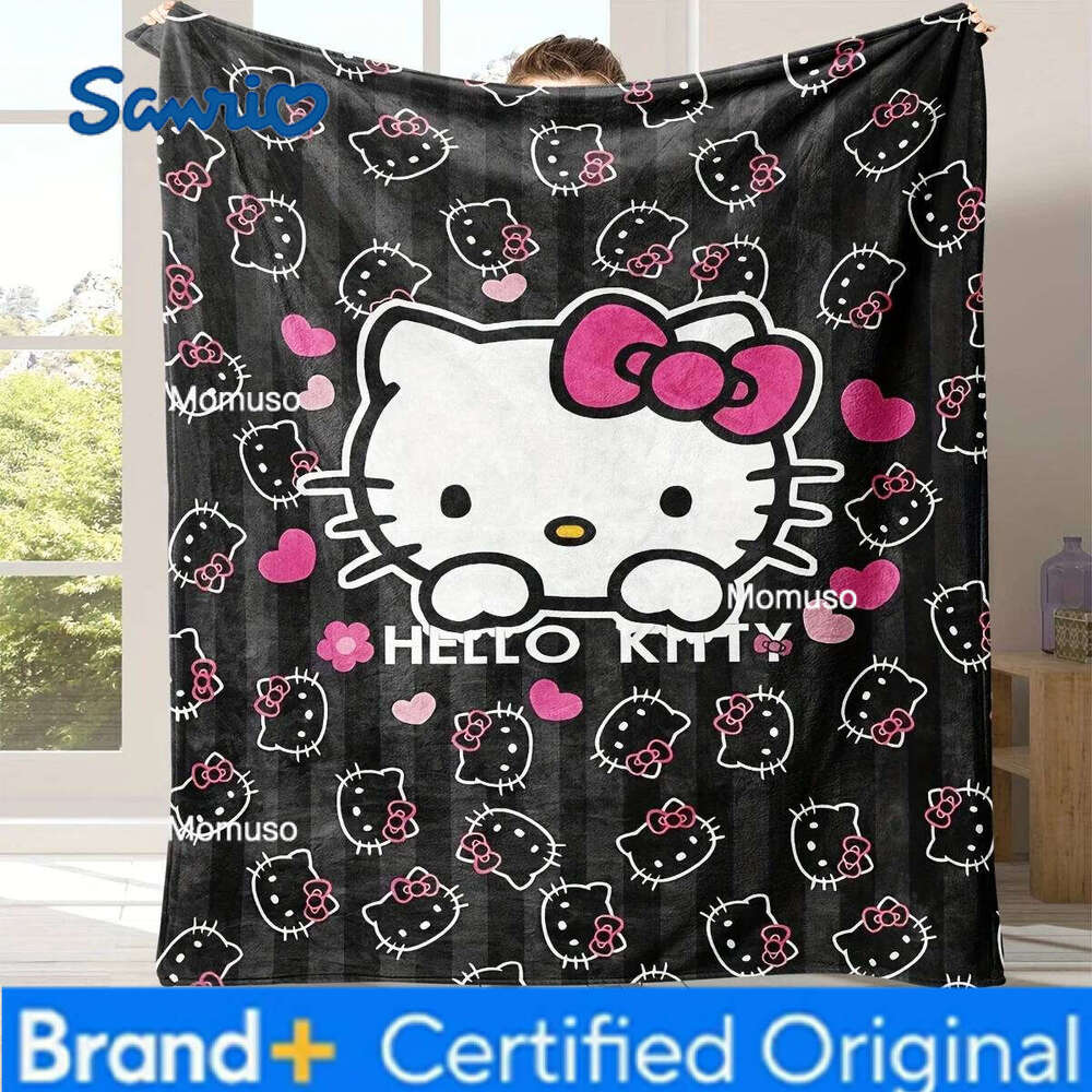 Sanrio 1 Hello Kitty Black Flannel Blanket 2D Single Print Cute Home Decor Accessory Cozy Functional Cartoon-Themed Attractive Durable H260206-image-1095084194