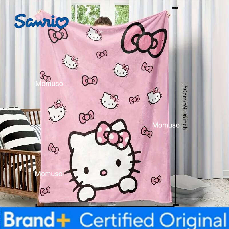 Sanrio Pink Hello Kitty Flannel Blanket 2DSingle Print Cute Soft Fluffy Warm Couch Bed Nursery Living Room Bedroom Home Decor Daily Use H260206-image-1095083938