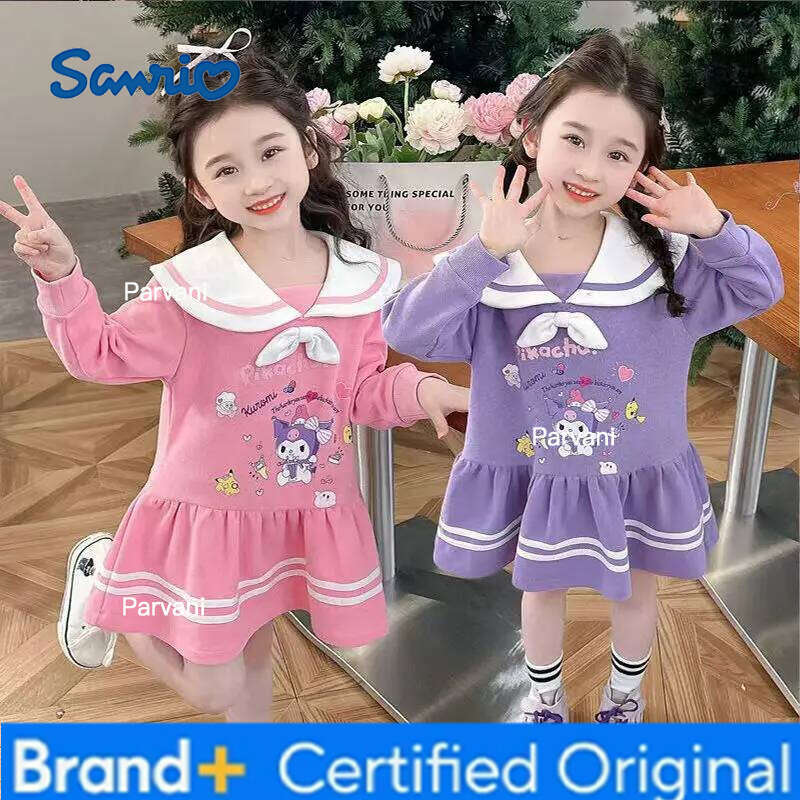 Sanrio Autumn Baby Girls Cute Kunomi Preppy Style Kid Children Long Sleeve Clothes Cartoon Princess Dresses Sweet Dress H260206-image-1095310191