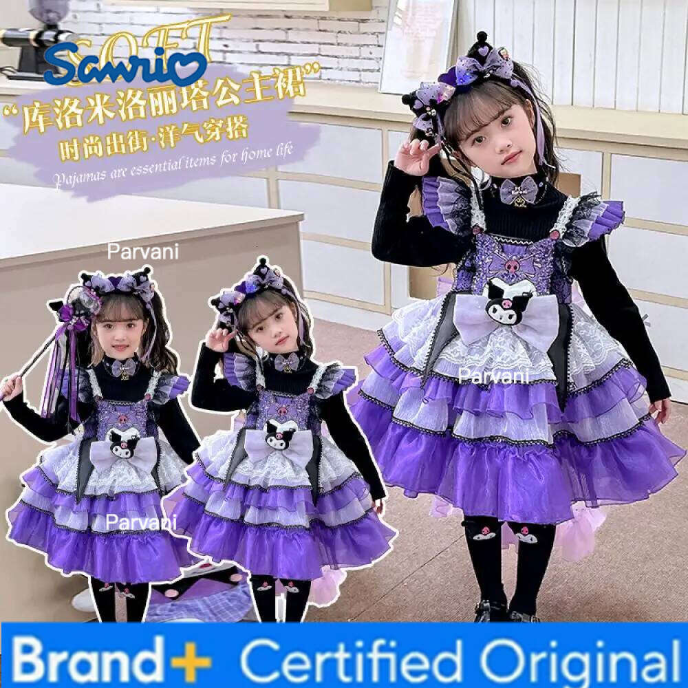 Sanrio Cute Lolita Kuromi Girls Kids Suspender s Anime Kawaii Student Dress Skirt Suit Soft Trendy Fashion Birthday Gift H260206-image-1095308153