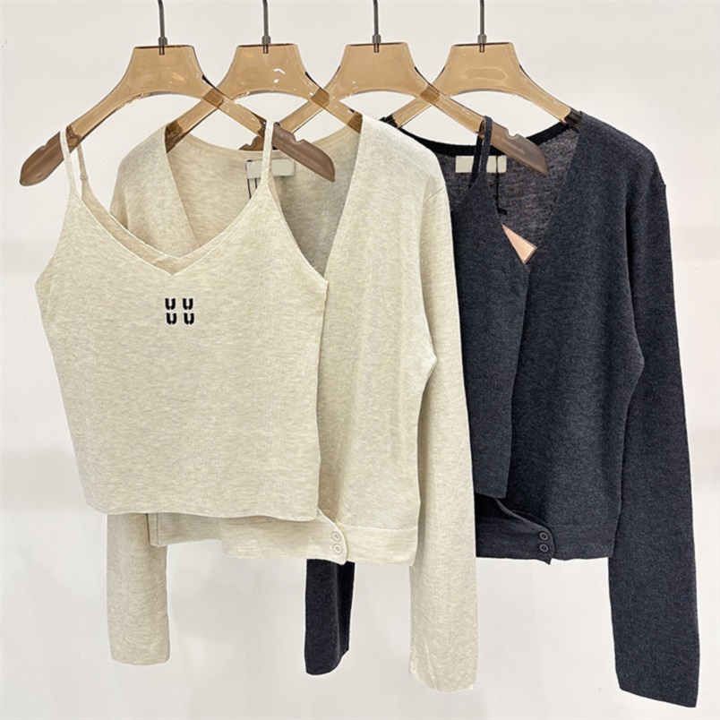 Femmes élégant tricot Camisole 2 pièces ensemble de luxe chemise en tricot ample ensemble printemps Sexy quotidien décontracté tricot gilet ensem