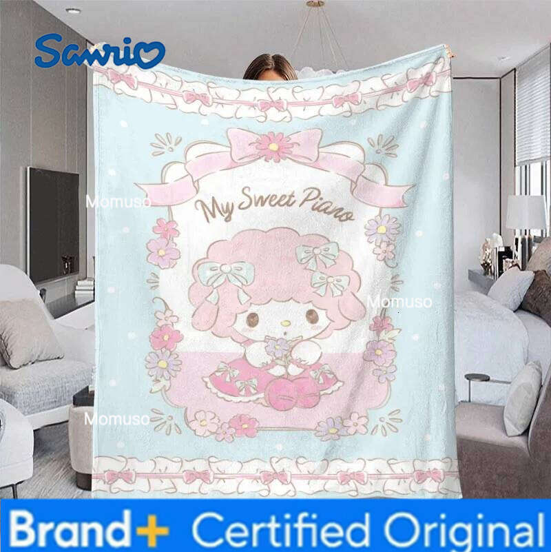 Sanrio My Sweet Piano Floral Flannel 2D Single Print Cute Stylish Soft Blanket Home Living Room Bedroom Dorm Vibe Decor H260206-image-1095084341