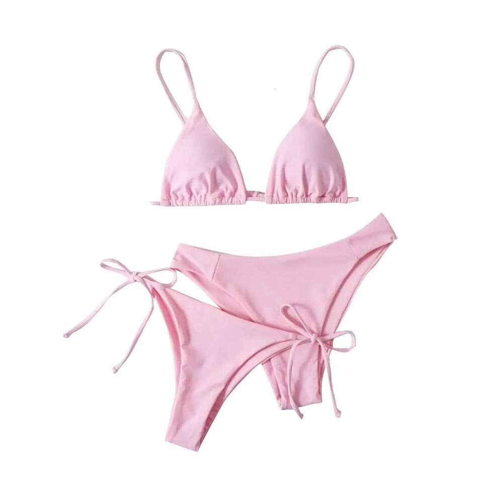 Women's Summer Fashion Sexy Basic Solid Color Backless Lace-up High Waist Adjust Buckle Sling Bikini Three-pieces Swimsuit Z260206-image-1094465869