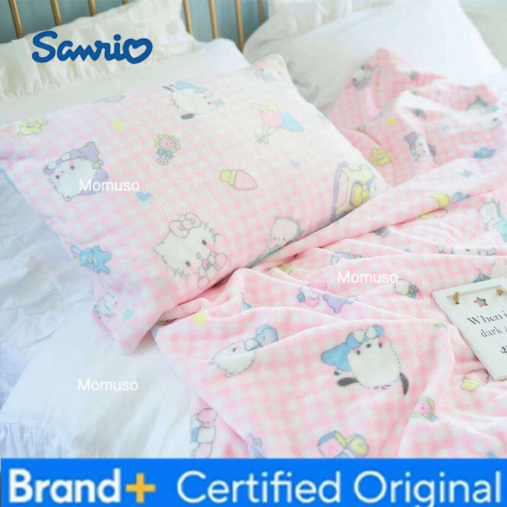 Sanrio Hello Kitty Flannel Warm Winter Bedspread Cover on the Bed Pillowcase Nap Blanket Machine Washable Pink H260206-image-1095084103