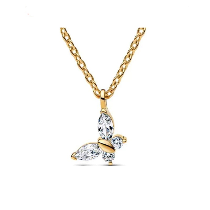Fashion Women Men Silver Gold Stainless Steel White Zircon Water Drop Moon Butterfly Letter Heart Stone Letter Pendant Necklace Jewelry-image-1094411825