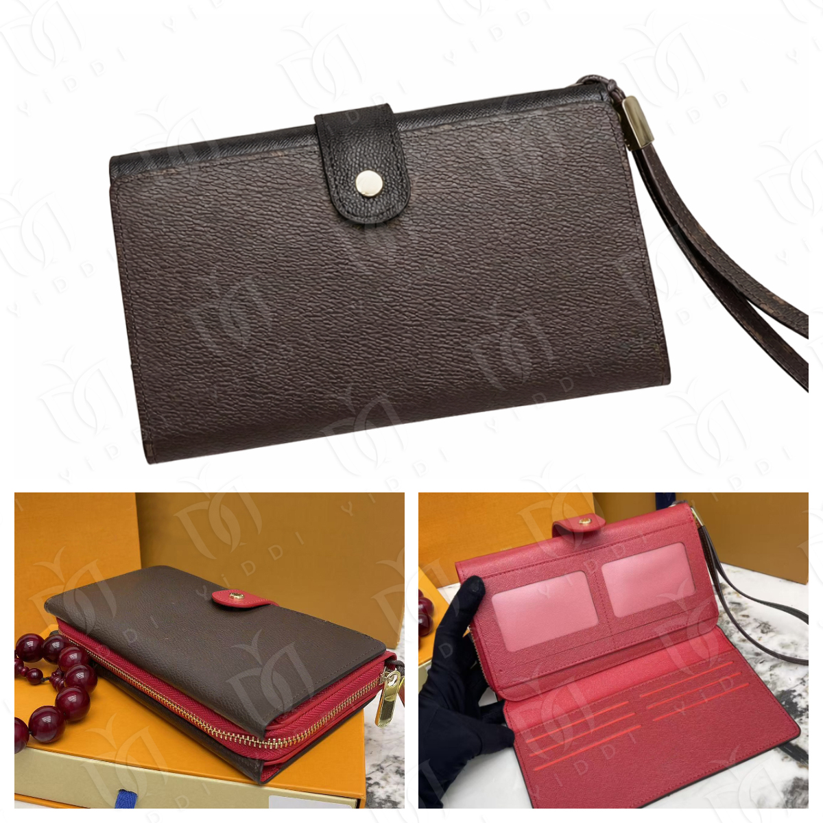 Brown flower Luxury Designer Clutch Wristlet bag Zipper wallet Cards Holder Man New wave multi wallet Multi-card slot wallet Long Money clip Drivers