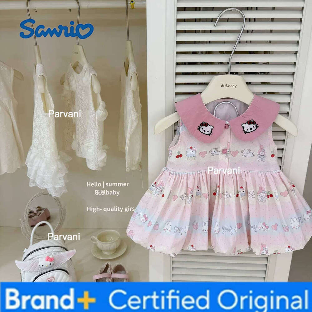 Sanrio Hello Kitty Anime Children Cartoon Princess Doll Collar Kawaii Summer Sweet Fashion Korean Version Dress H260206-image-1095311114