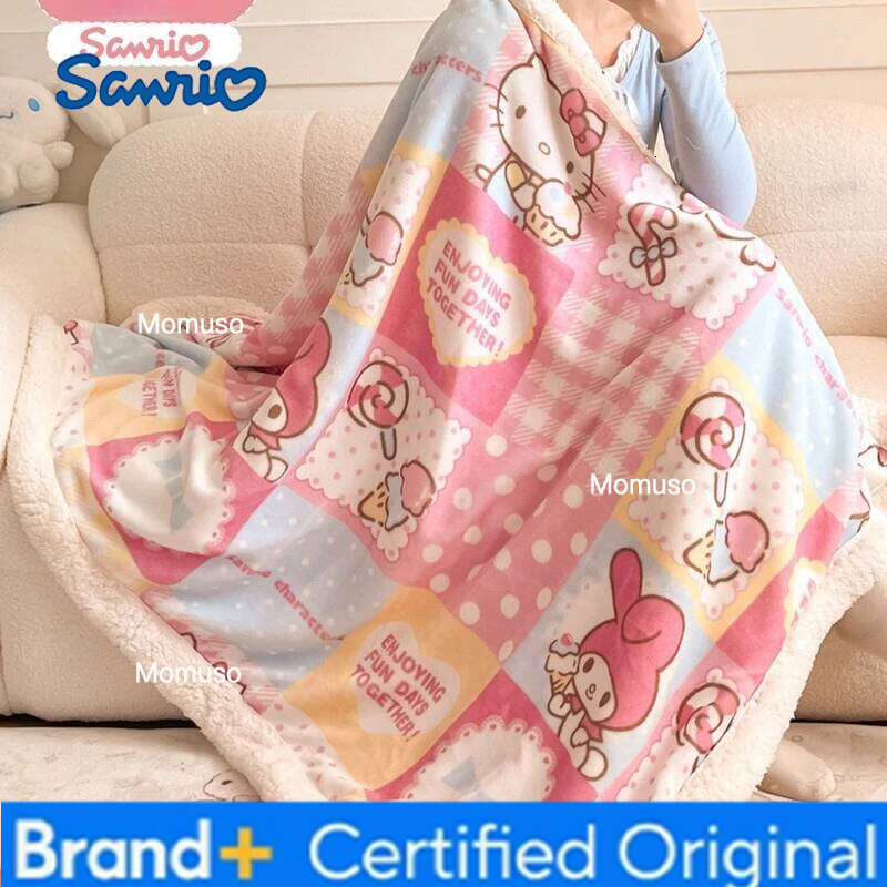 Sanrio Genuine Kawaii Cartoon Hello Kitty Kuromi Lamb Fleece Soft Warm Nap Blanket Dorm Thickened Shawl Quilt Gifts H260206-image-1095084098