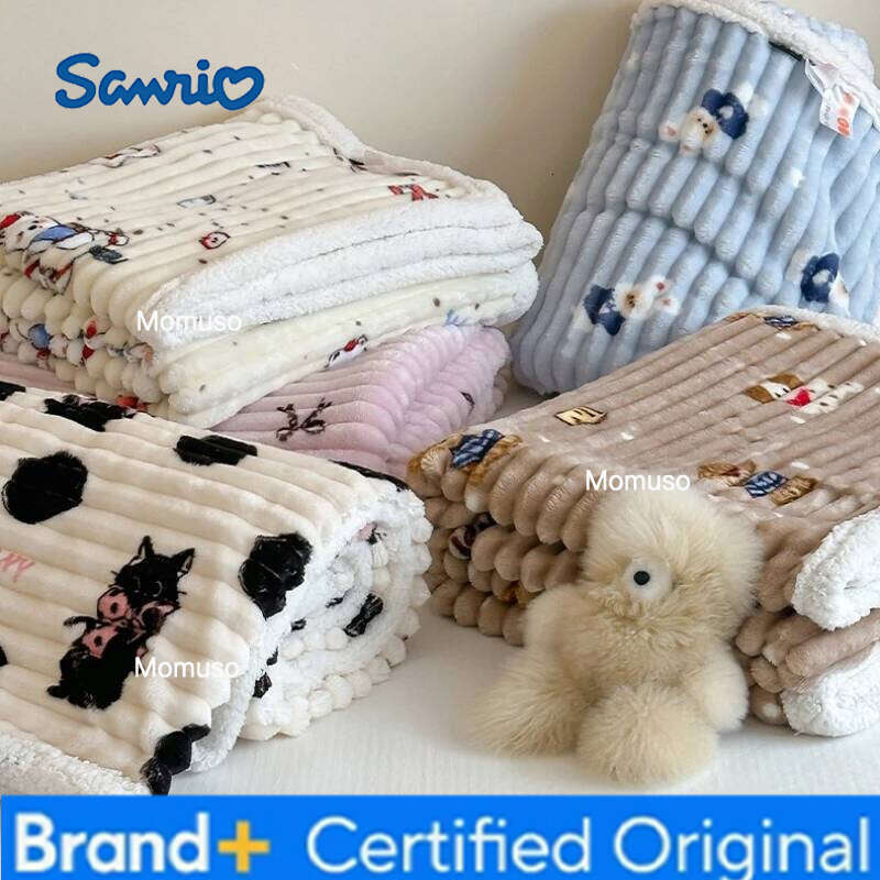 Sanrio Cartoon Thickened Soft Lambswool Office Nap Bedroom Warm Throw Flannel Kid Adult Multifunctional Blanket H260206-image-1095084439