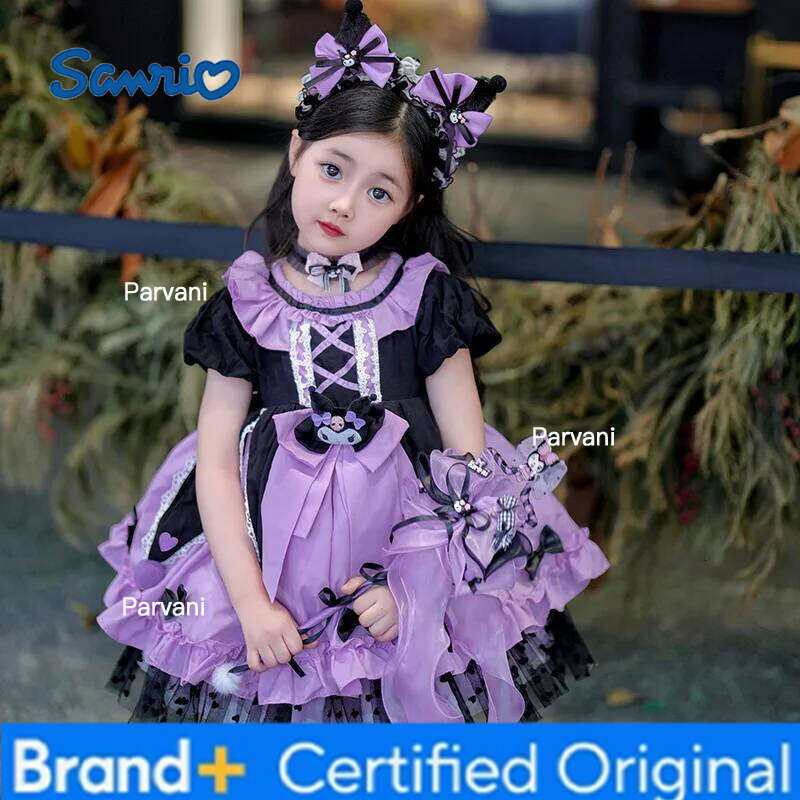 Sanrio 2025 Cosplay Kuromi Kawaii Lolita Princess Summer Children'S Costume Dress Puffy Skirt Suit Cute Girl Birthday Gift H2602061-image-1095311948