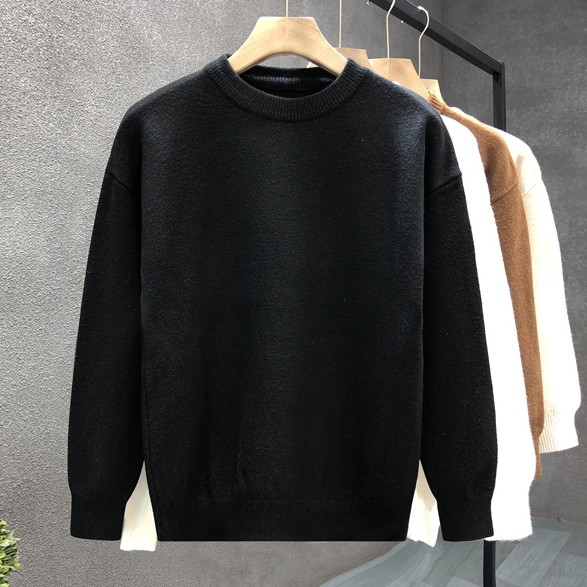 free shipping Men's Simple Solid Color Knitwear 2026 Winter Thick American High Street Style Sweater Versatile Basic Pullover