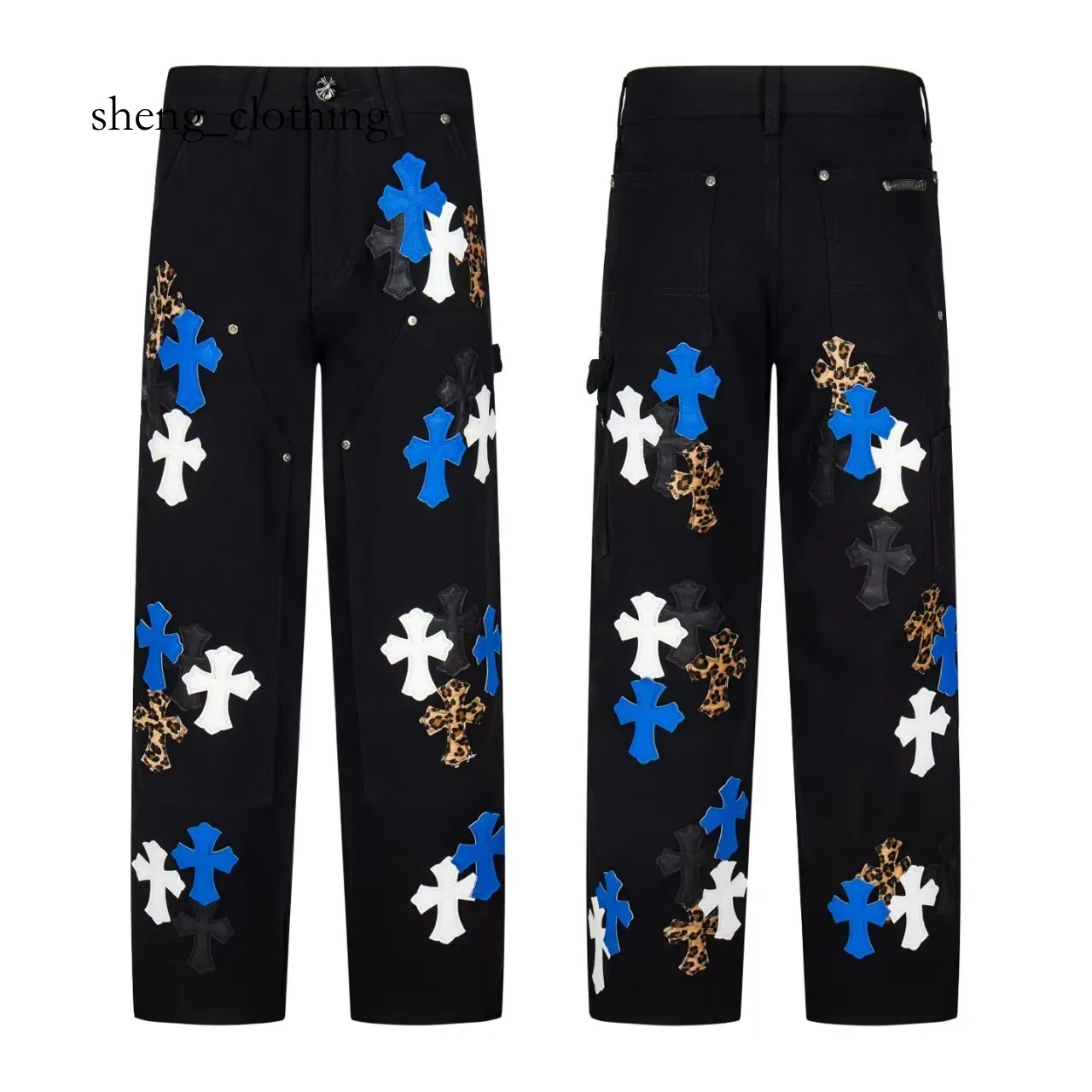 2026 Chromelys Heartlys Jeans Designer Slim Fit Washed Pants Luxury New Mens Chromelys High Street Brand Cross Patch Straight Long Pants Unisex Crom