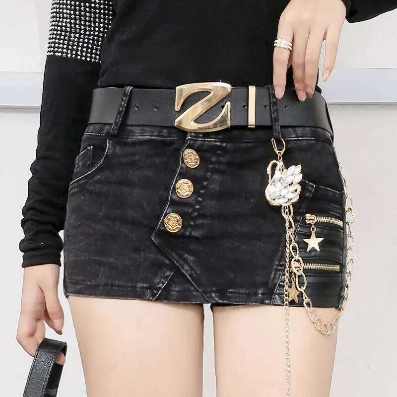 Fashion Denim Short Women Streetwear Spring/Summer 2025 New Slim Stretch Sexy Wrapped Hip Skirt Female Casual Hot Pants XJ260206-image-1094400367