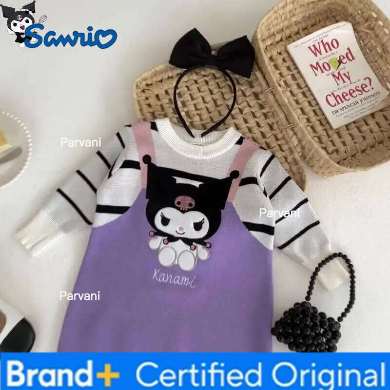 Sanrio Kuromi robe tricotée Kawaii automne et hiver dessin animé mode étudiant décontracté enfants vêtements faux deux pièces nouveau Style H2602
