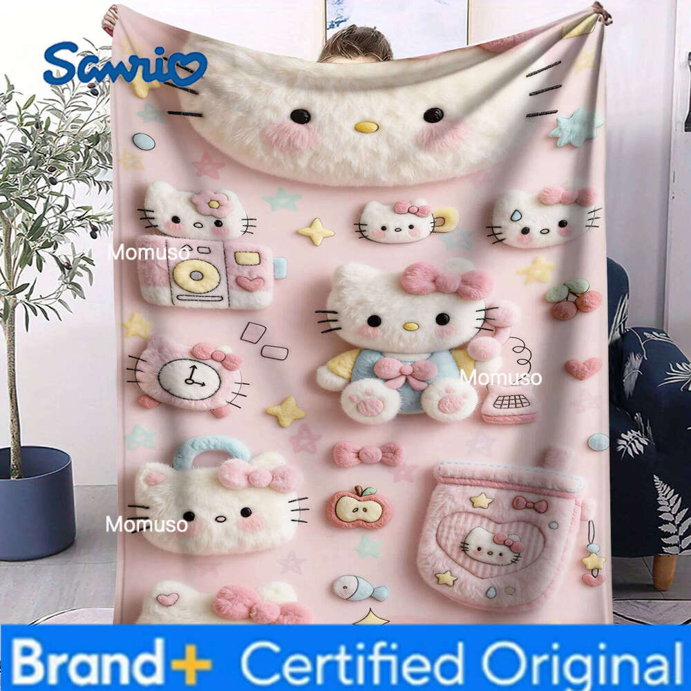 Sanrio 1PC Kitty Cute Print Ultra Soft For Office Comfort Leisure Camp Travel Multifunctional Universal Blanket Fan Gift H260206-image-1095084314