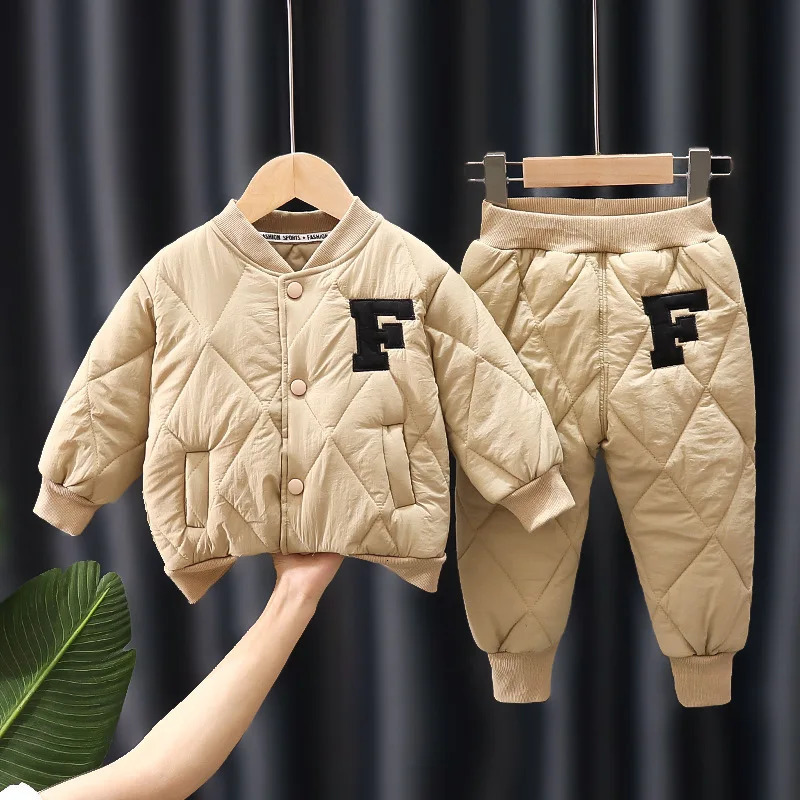 1 2 3 4 5 Years Winter Boys Clothing Sets Alphabet Fashion Warm Coat And Pants 2Pcs Boys Suits Birthday Gifts Kids Clothes 260126BJ