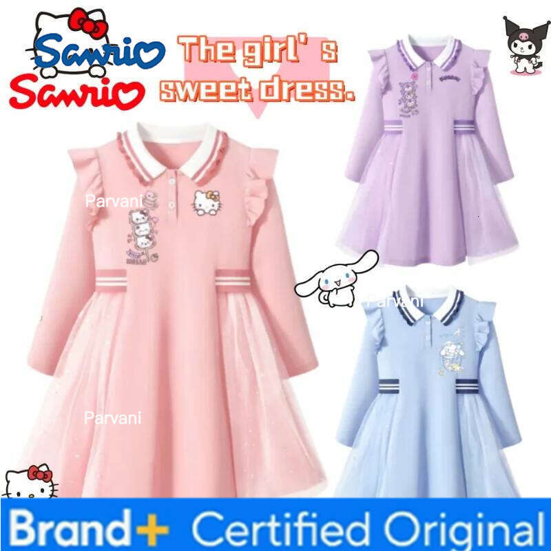 Sanrio Hello Kitty My melody Kuromi Pochacco anime-themed cute girls long-sleeve princess dress for spring and autumn H260206-image-1095308457