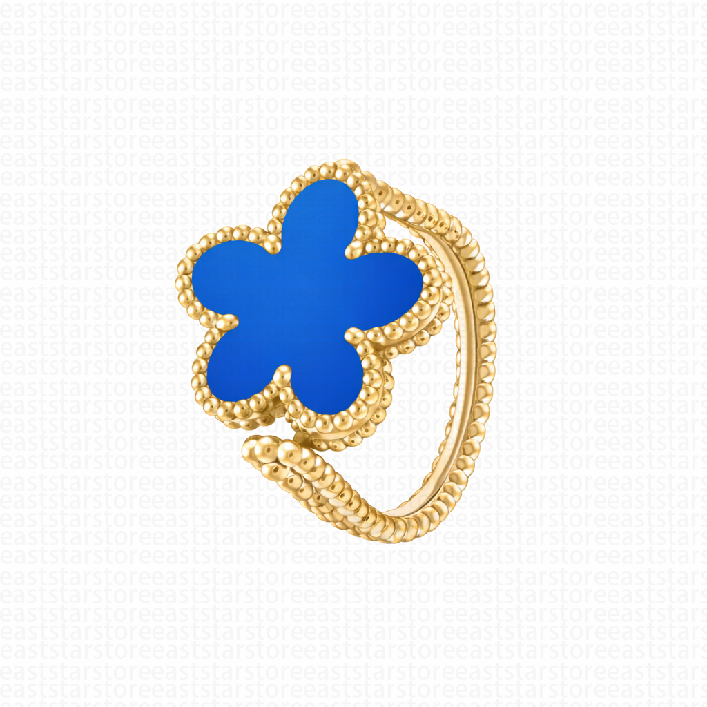 Luxury Designer Clover Ring 18K Gold Plated 360 Rotating Flower Rings for Women Double Sided Reversible Band Fine Jewelry