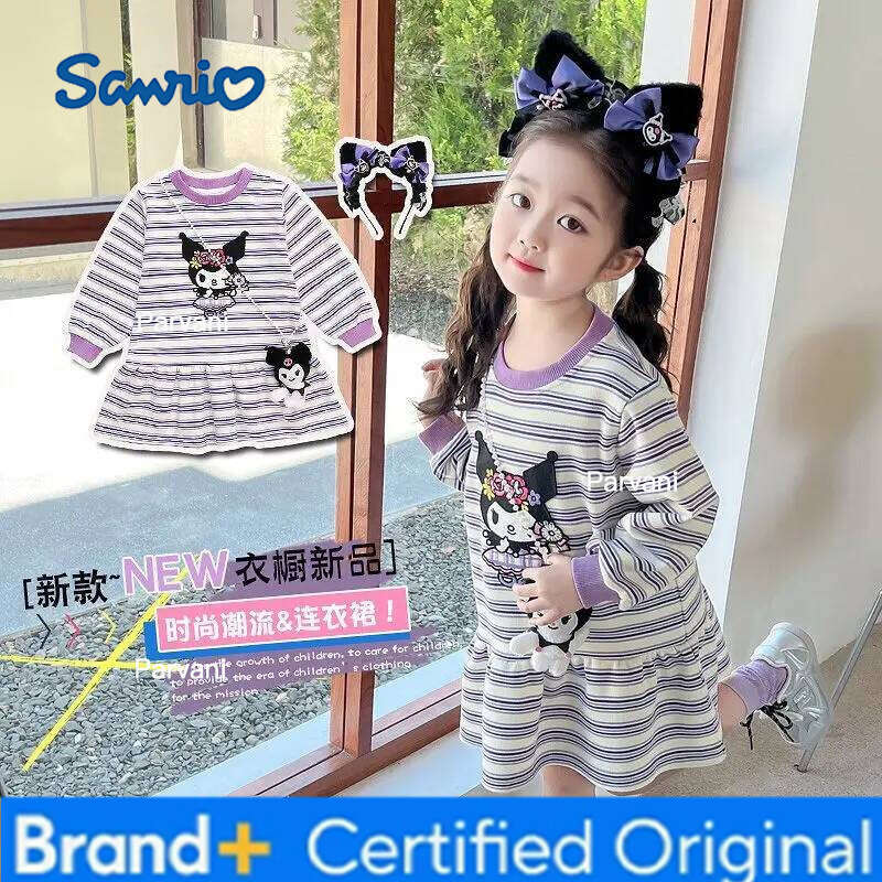 Sanrio Autumn Baby Girls Kunomi Striped Kid Children Long Sleeve Clothes Cartoon Cute Princess Dresses Sweet Dress H260206-image-1095308198