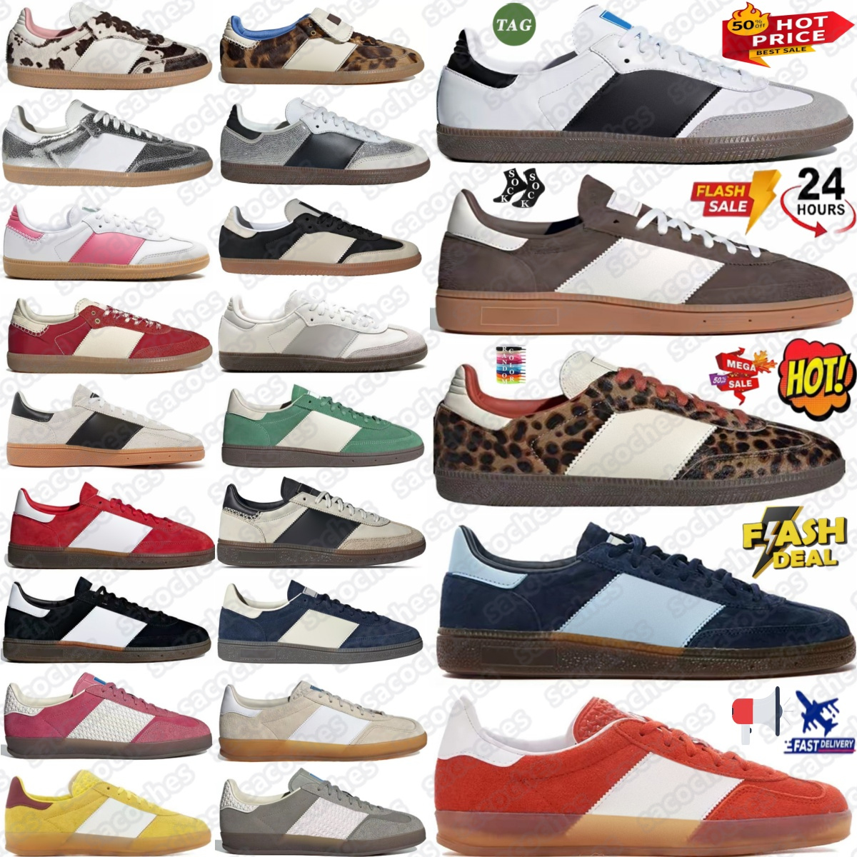 Handball Indoor shoes sneakers bad bunny trainers women men Cloud White Core Black Preloved Red Leopard Silver Metallic Cracked Leather Cow Print-image-922459381