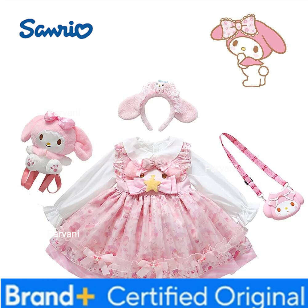 Sanrio Melody Cinnamoroll Lolita Cos Puffy Skirt Girl Cotton Dress High Quality Long Sleeve Derss Children Halloween Costume Gift H260206-image-1095311546