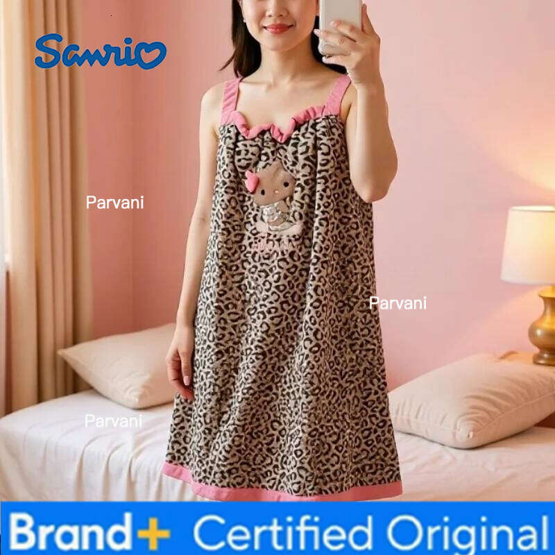 Sanrio Hello Kitty Sexy Bath Skirt Kawaii Cartoon Suspenders Night Dress Long Dresses Bathrobe Women's Home Clothes New Arrival H2602061-image-1095311964