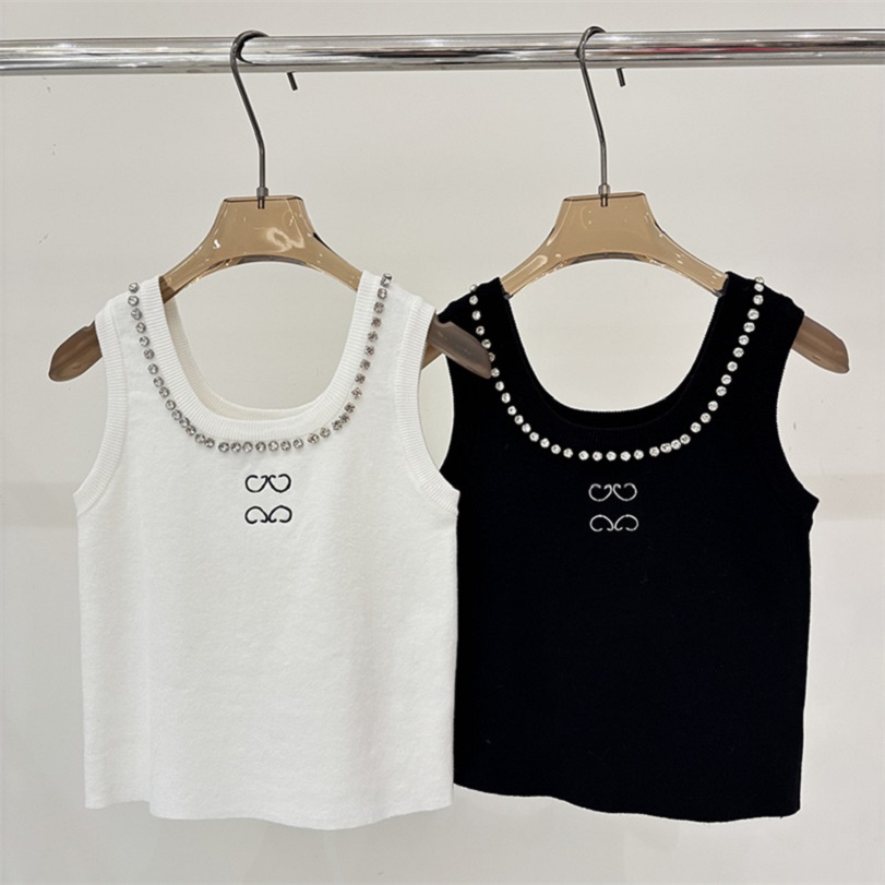 Women Elegant Designer Knit Vest Sexy Slim Fit Rhinestone Knit Camisole Summer Y2k Vacation Versatile Casual Knit Tee