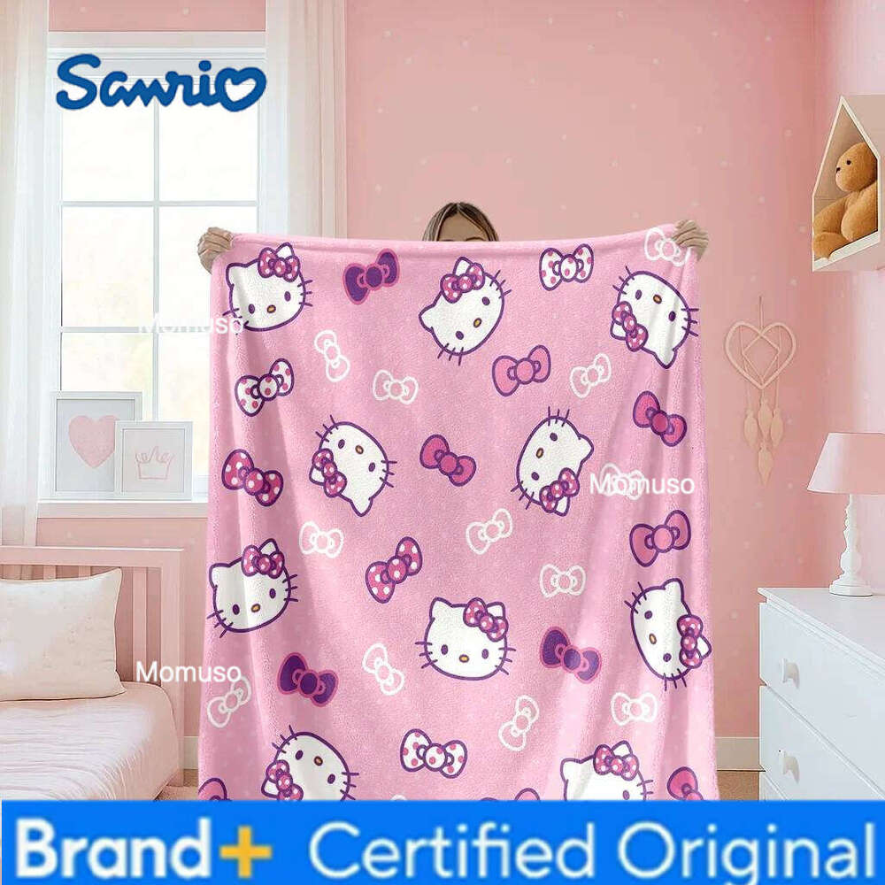 Sanrio Hello Kitty Bow Flannel 2D Single Print Cute Soft Plush Warm Bed Blanket Home Bedroom Living Kids Room Sweet Decor H260206-image-1095083892