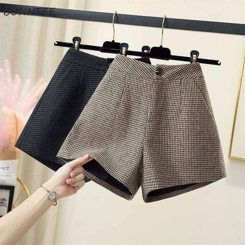 Shorts Women Retro Autumn Ulzzang Plaid Casual High Waist Basic with Lining Mujer Student New Collection All-match Streetwear XJ260206-image-1094416439