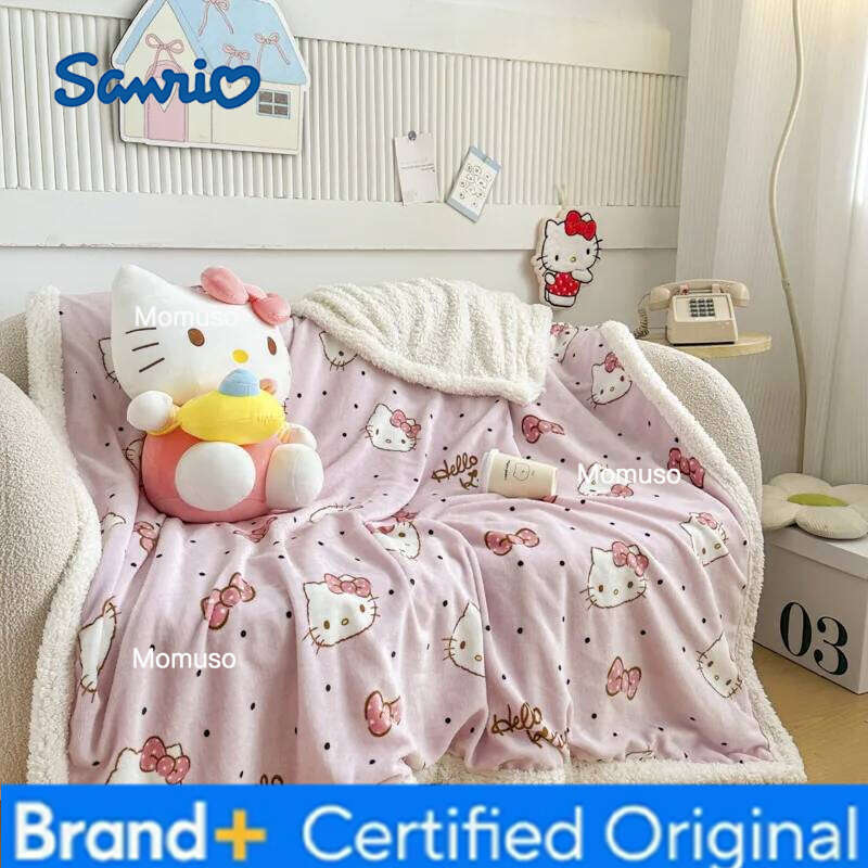 Sanrio 1*1.5m Hello Kitty Plush Cartoon Kawaii Kuromi Lamb Fleece Nap Dorm Thickened Shawl Blanket Cover Quilt H260206111-image-1095308282