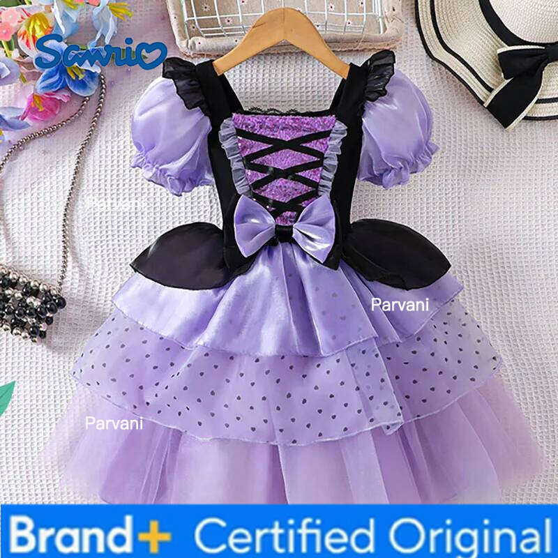Sanrio New 2026 Girl Vampire Fluffy For Girls Kids Mesh Princess Dress Purple Cool Clothes Lolita Carnival Party Costume H260206-image-1095309085