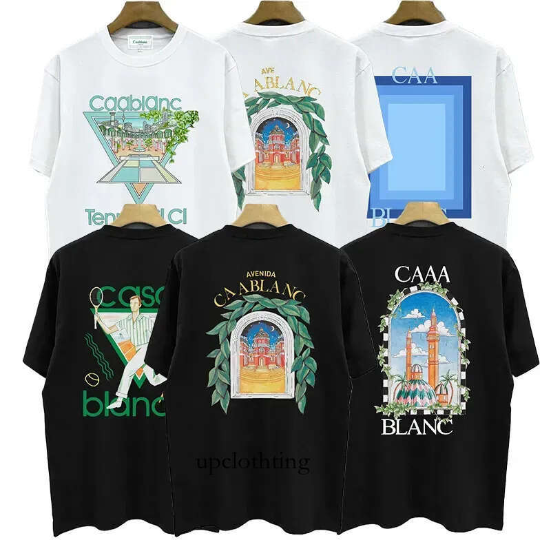 CasasBlancashirts Mens Designer Pure Cotton Tshirt Crew Neck Shirt Shorts Set Vintage Sweater Loose Short Sleeve Men Shirts b23