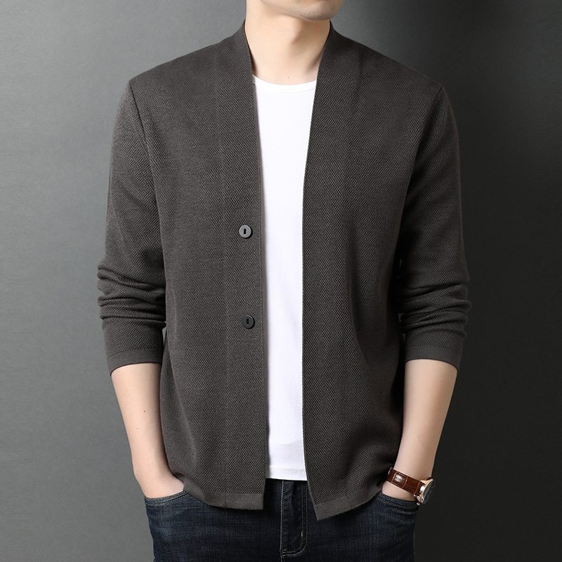free shipping Men's Solid Color Wool Blend Cardigan 2025 New Autumn Winter Button Up Knit Sweater for Casual Wear