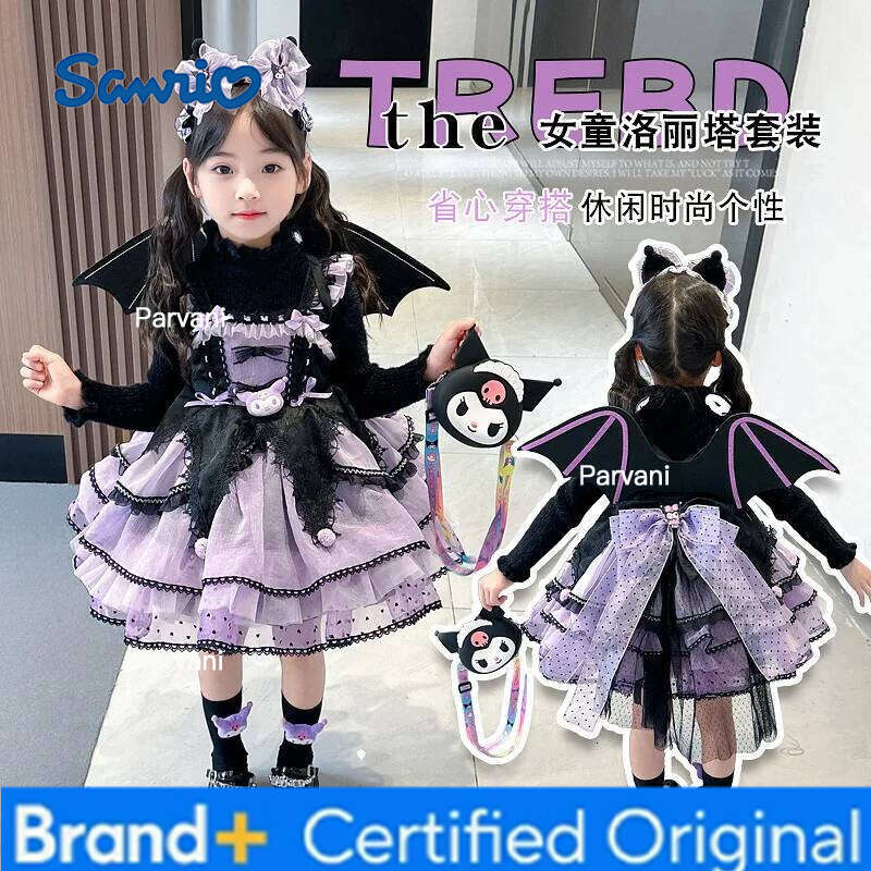 Sanrio Kuromi Girls Lolita Spring Autumn New Princess Dress Anime Figure Birthday Kawaii Cartoon Suspender Skirt H260206-image-1095308526