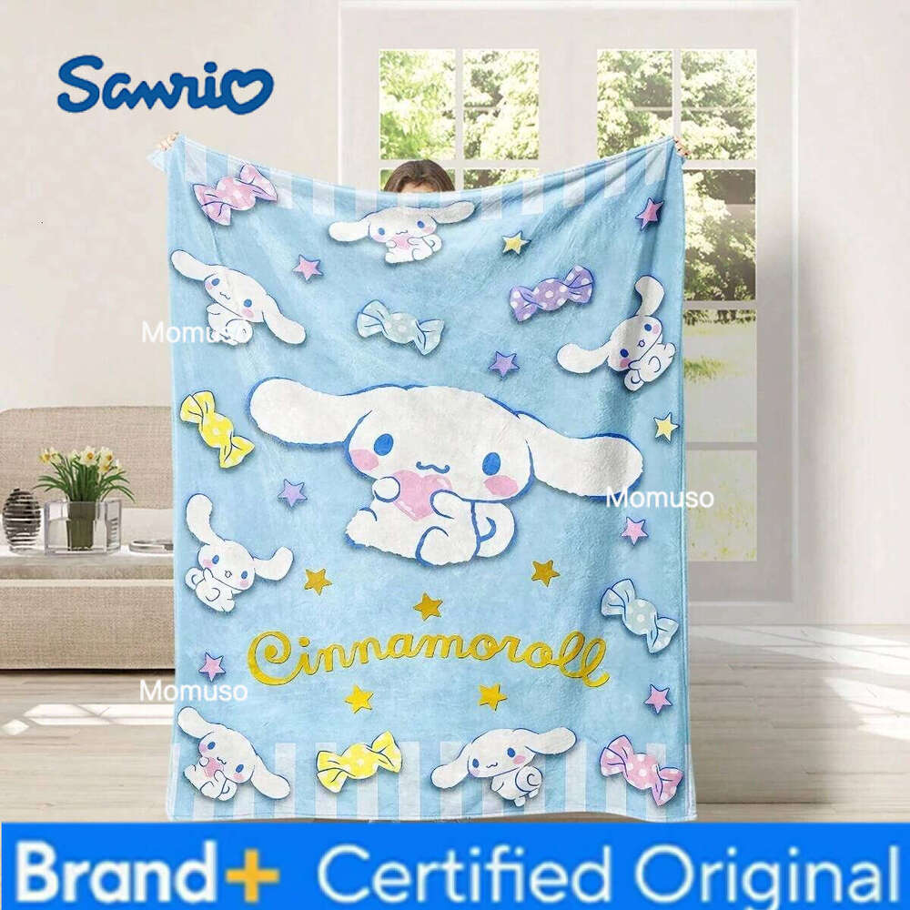 Sanrio 1pc Cinnamoroll Flannel Blanket - 2D Single-Sided Print, Blue Candy Star Pattern, Bedroom Living Room Camping Throw H260206-image-1095084428