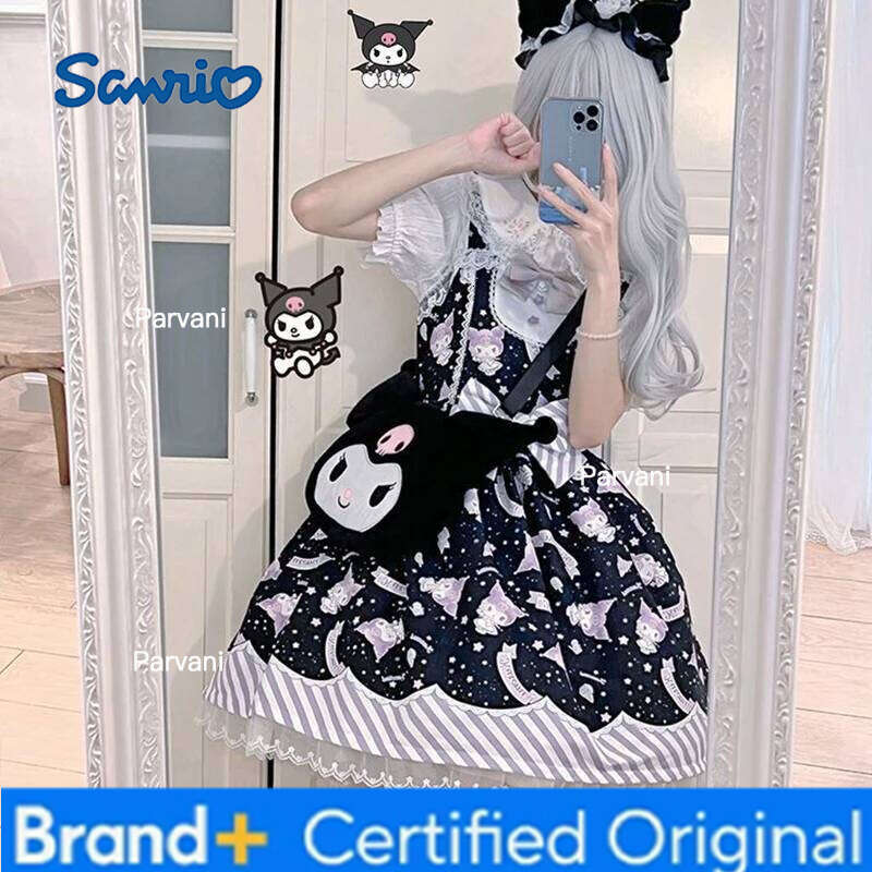 Sanrio Lolita Sweet Cartoon Print Princess Dress Women Cute Bow Lace Party Strap Dresses Girly Harajuku Kawaii Y2k Mini Vestidos H260206-image-1095309546