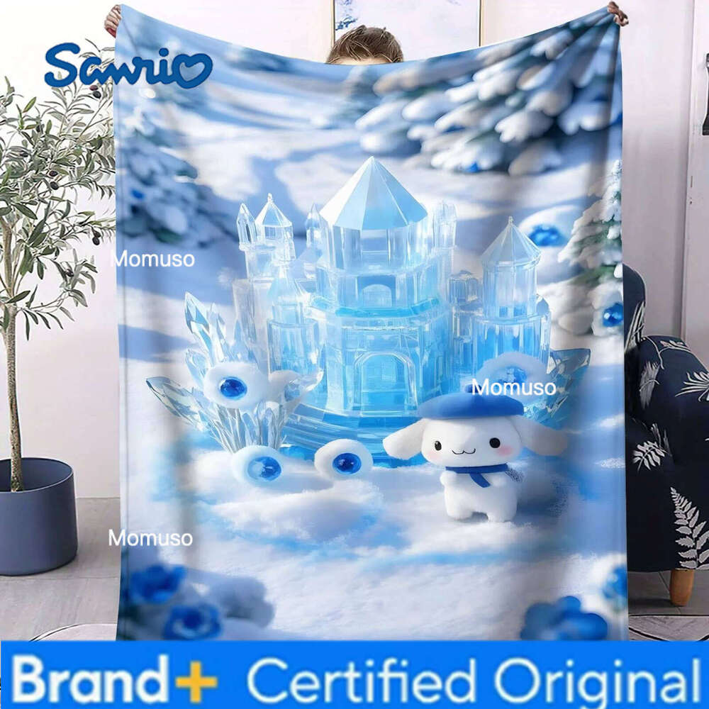 Sanrio Ice Castle & Cute Character Plush Blanket - Whimsical Winter Snow Pattern Soft Cozy Throw for Sofa Bed Home Decor Holiday Gift H260206-image-1095084390