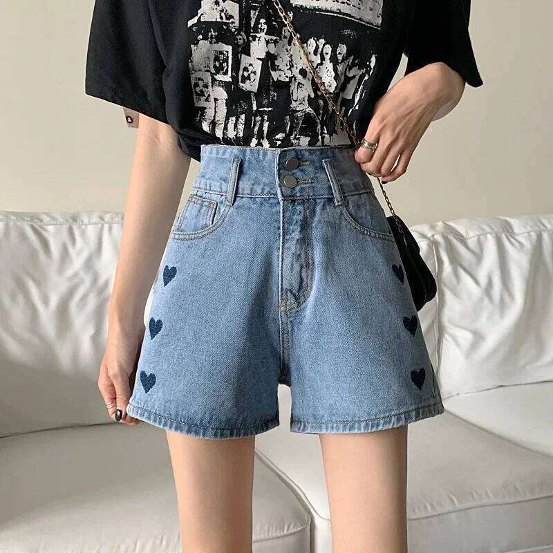 Denim Shorts Women Loose High Waist Sweetheart Embroidery Design Lovely Students Casual Wide Leg Fashion Korean Harajuku Vintage XJ260206-image-1094405500