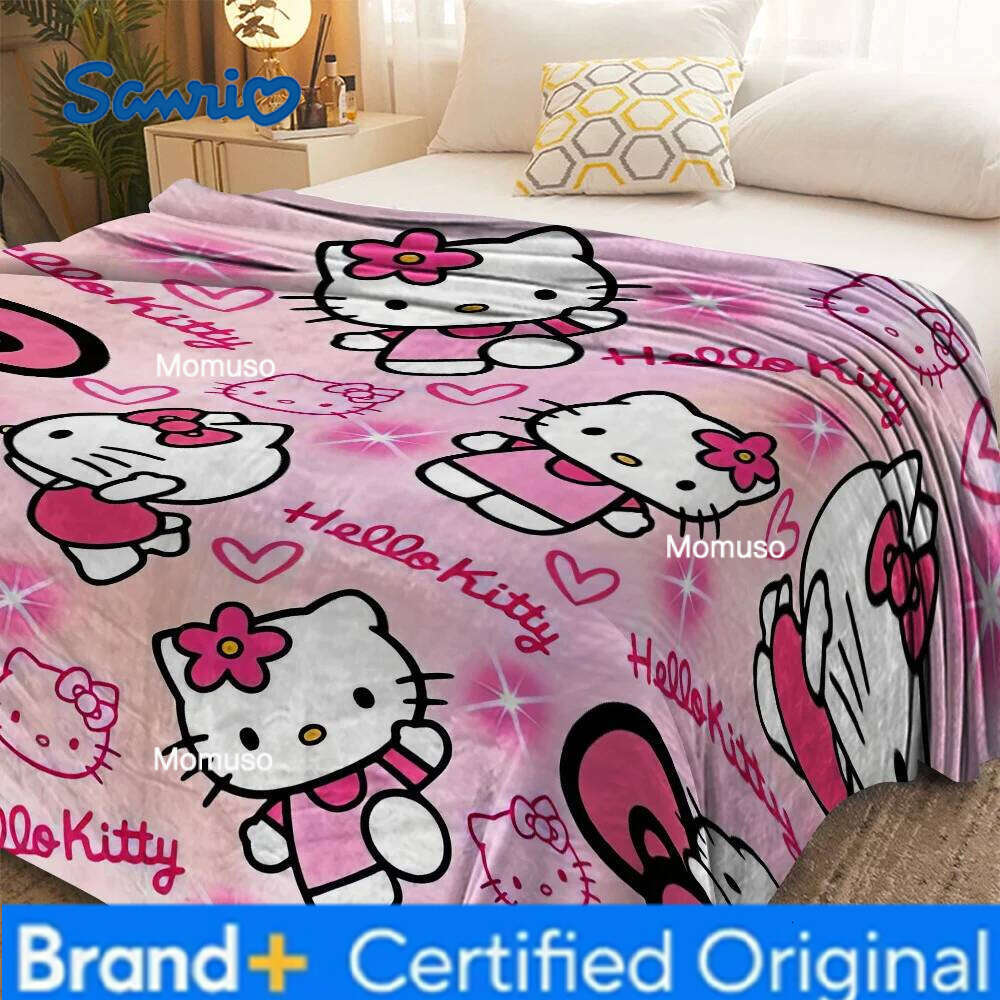 Sanrio 1pc Hello Kitty Sparkle Heart Flannel Blanket - 2D Print, Ultra Soft Cozy Throw for Bedroom Living Room Camping, Perfect H260206-image-1095084200