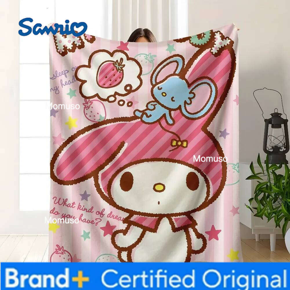 Sanrio My Melody Themed Blanket 100 Polyester Soft Lightweight All Season Cartoon Design with Hearts and Stars Perfect for Home H260206-image-1095084343