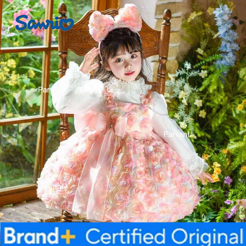 Sanrio Lolita Princess Dress 2026 Autumn New Children's Cartoon Anime Rose Sweet and Comfortable Suspender Skirt Christmas Girl Kawaii H2602-image-1095312014