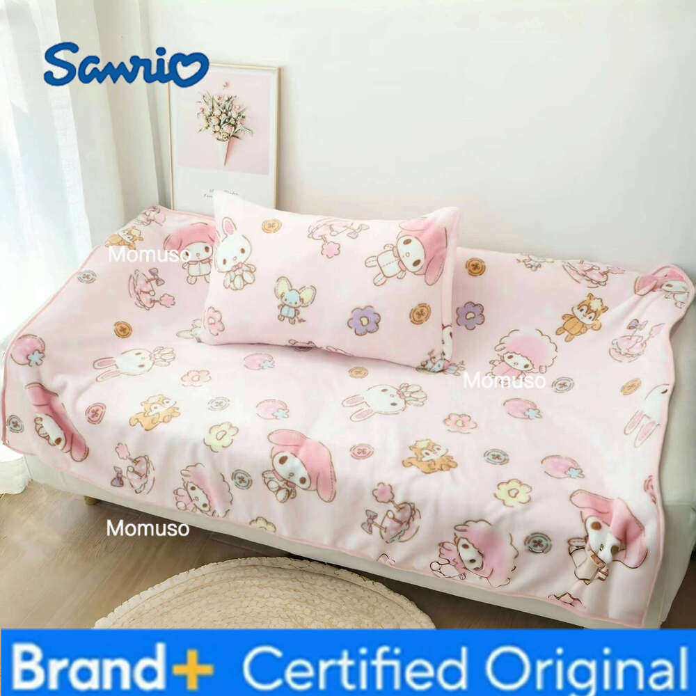 Sanrio Warm My Melody Flannel Pillowcase Spring Autumn Summer Air Conditioning Blanket Girl Bedspread H260206-image-1095084515