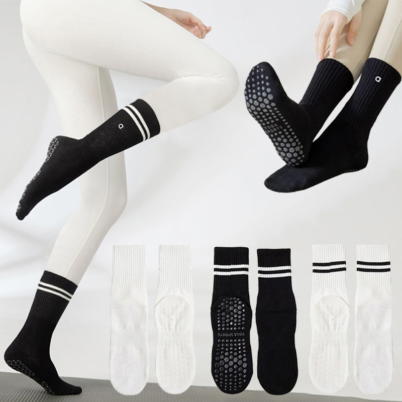 Women's Non-slip Yoga Socks Mid-tube Bottom Silicone Throwback Barre Dance Pilates Sports Floor Pulse Grip Sock-image-1094428371