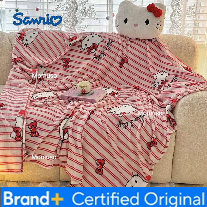 Sanrio Cute Hello Kitty Cat Double-Sided Milk Cartoon Kt Travel Shawl Office Nap Sofa Warm Velvet Blanket Gifts H260206-image-1095084024