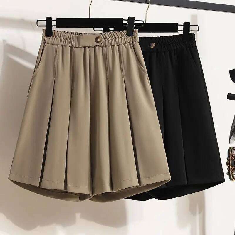 Summer New Korean Elastic High Waist Slim Wide Leg Women Solid Button Pockets Fashion Simple Loose Casual Shirring Shorts H260207-image-1094511009