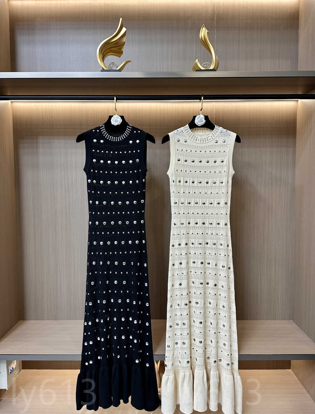 SANDRO dress womens designer dress Polka Dot Studs Ruffled Knit Sleeveless Long Dress Spring Summer luxury womens clothing