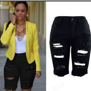 Hole Shorts Women Washed Distressed Casual Jeans Hollow High Waist Pockets Straight Short Pants Vintage Denim Summer 2025 H260207-image-1094510433
