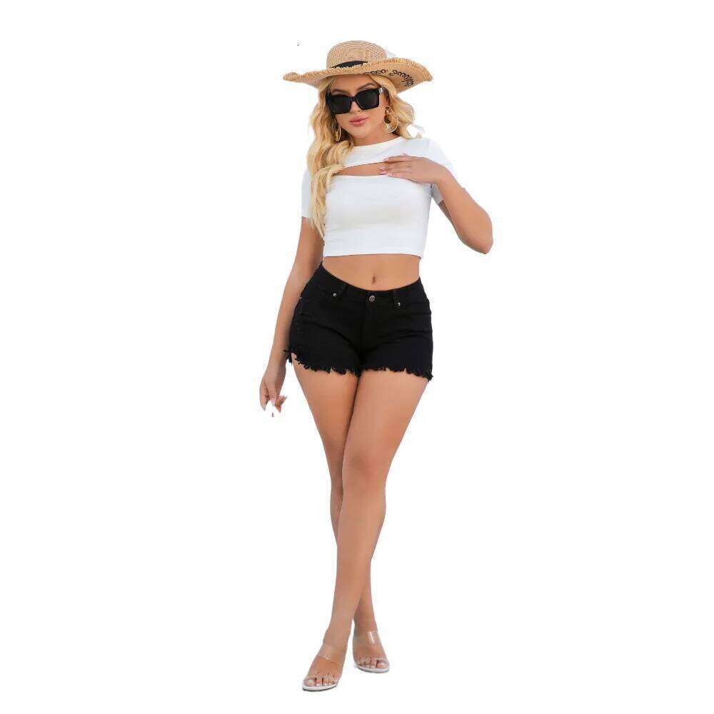 Summer New Casual Vintage Washed Distressed Solid Color High Waist Frayed Hem Denim Shorts Jeans Woman H260207-image-1094510041