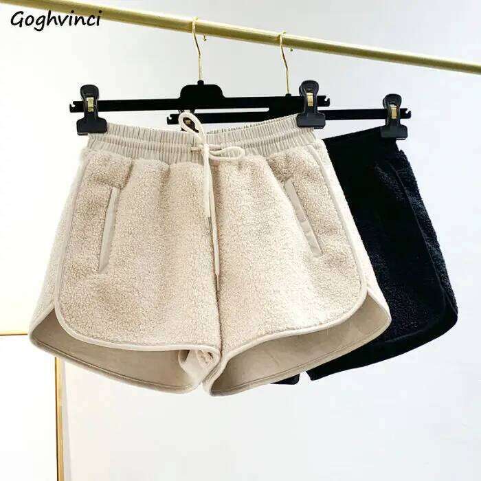 Autumn Chic Fleece Shorts Women Fashion Solid Simple Loose Leisure Drawstring Young Popular All-match Warm Soft Trousers Girls H260207-image-1094511847