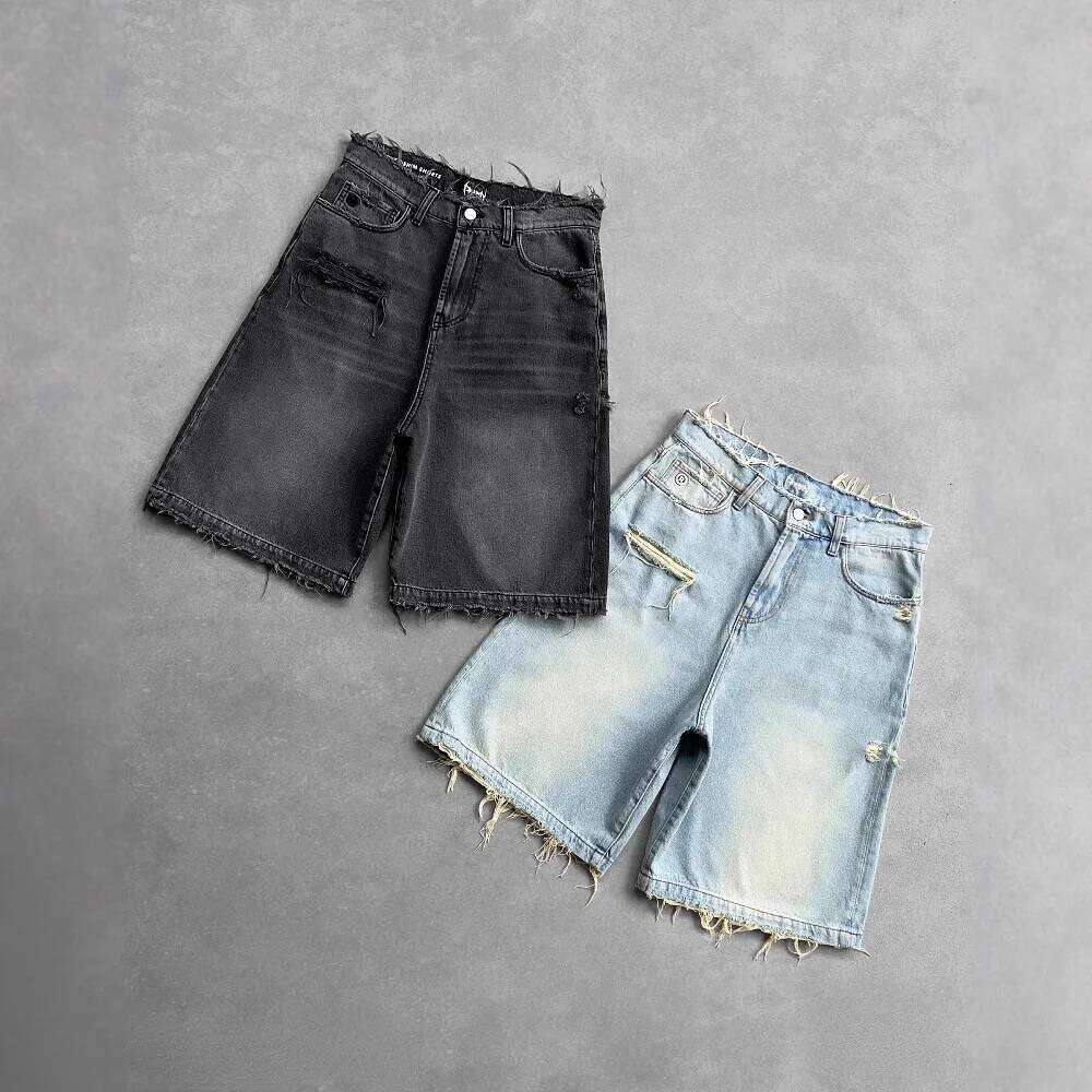 2025 Hip Hop Dragon Embroidery Retro Denim Shorts Y2k Blue Wash Wide Leg Straight Work Pants Men Women Streetwear Jorts Clothing H260207-image-1094511498